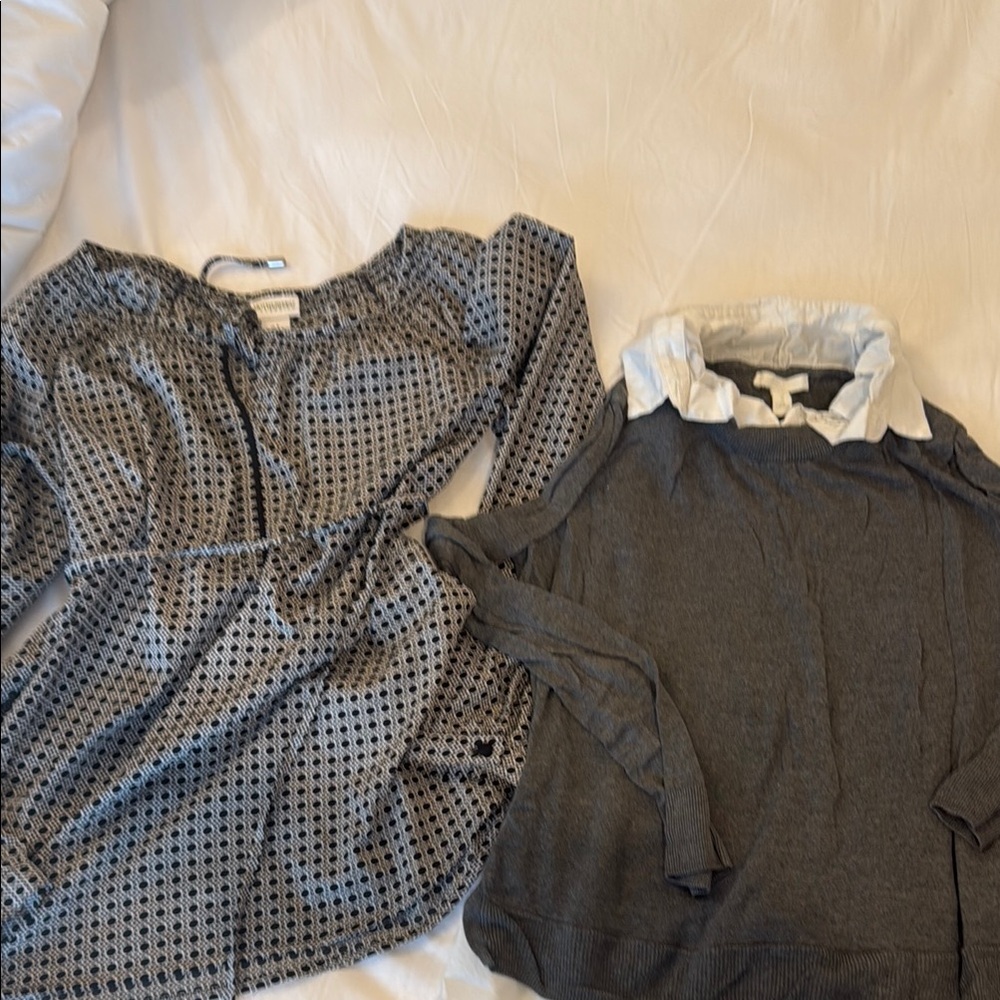 Chic Gray Patterned Dress and Sweater Set